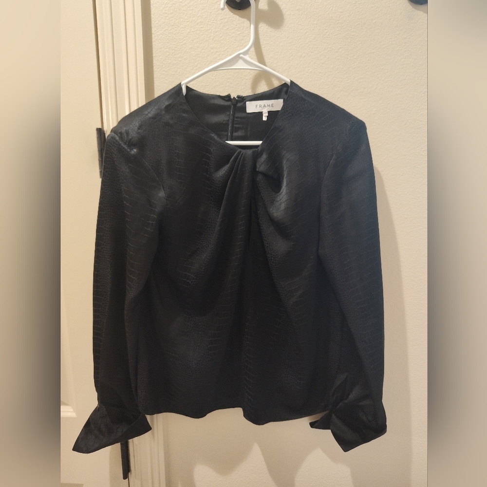 Frame Denim Black Textured Long Sleeve Top